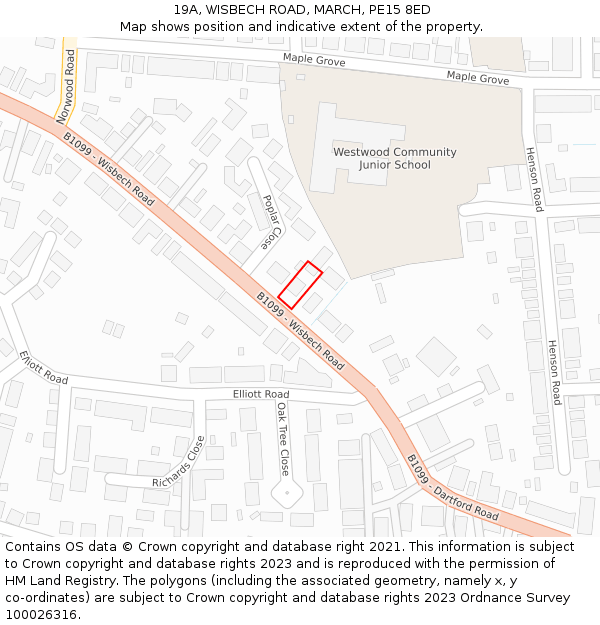 19A, WISBECH ROAD, MARCH, PE15 8ED: Location map and indicative extent of plot