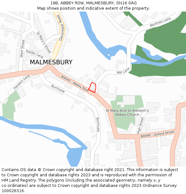 19B, ABBEY ROW, MALMESBURY, SN16 0AG: Location map and indicative extent of plot