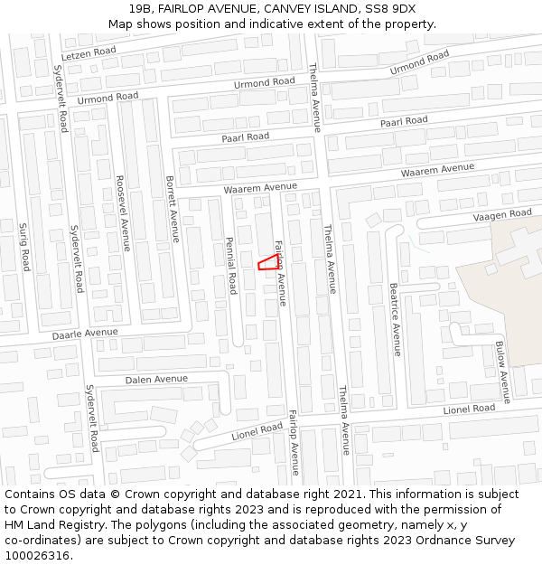 19B, FAIRLOP AVENUE, CANVEY ISLAND, SS8 9DX: Location map and indicative extent of plot