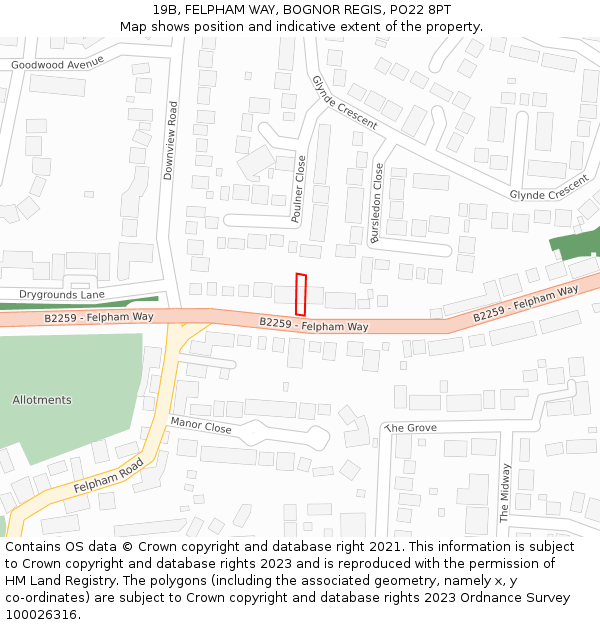 19B, FELPHAM WAY, BOGNOR REGIS, PO22 8PT: Location map and indicative extent of plot