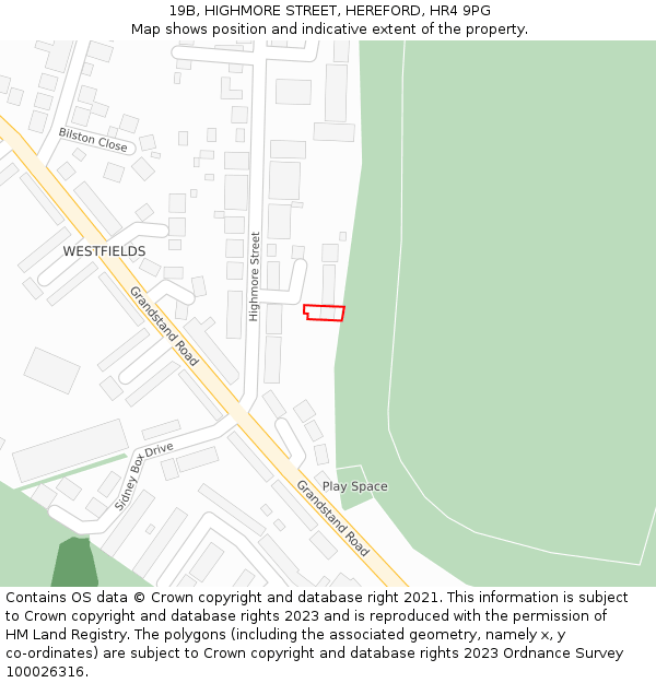 19B, HIGHMORE STREET, HEREFORD, HR4 9PG: Location map and indicative extent of plot