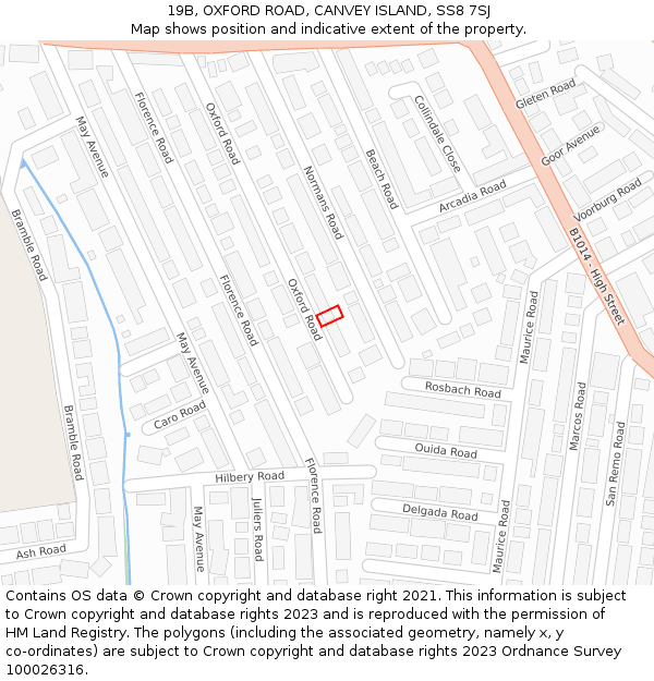 19B, OXFORD ROAD, CANVEY ISLAND, SS8 7SJ: Location map and indicative extent of plot