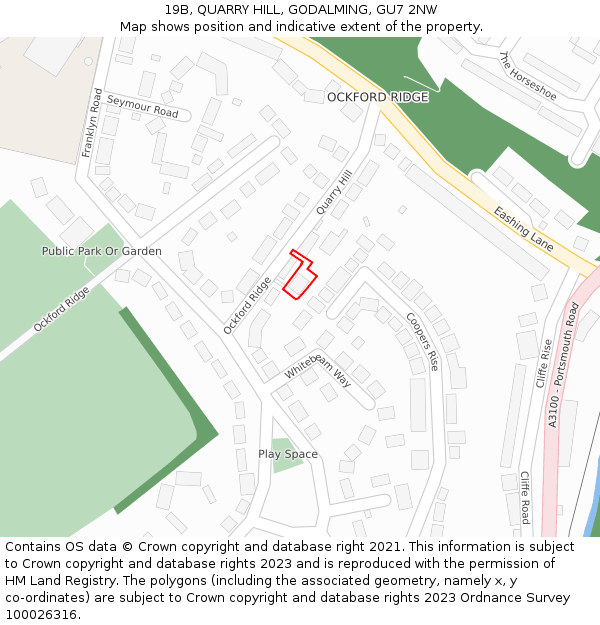 19B, QUARRY HILL, GODALMING, GU7 2NW: Location map and indicative extent of plot