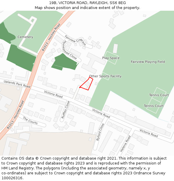 19B, VICTORIA ROAD, RAYLEIGH, SS6 8EG: Location map and indicative extent of plot