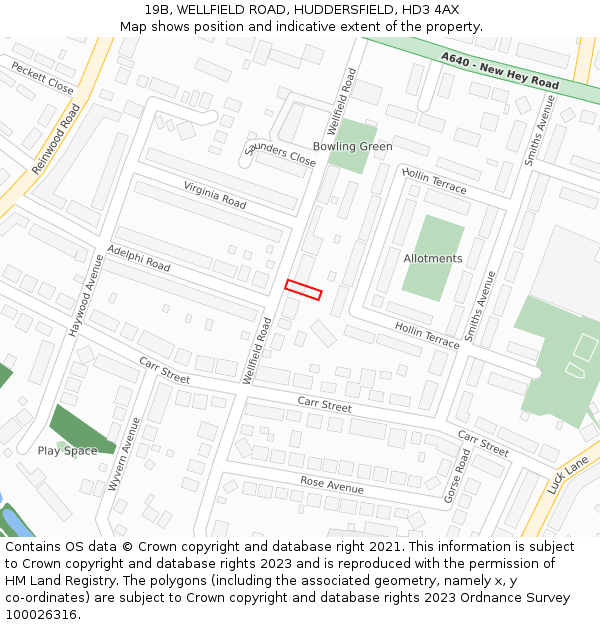 19B, WELLFIELD ROAD, HUDDERSFIELD, HD3 4AX: Location map and indicative extent of plot