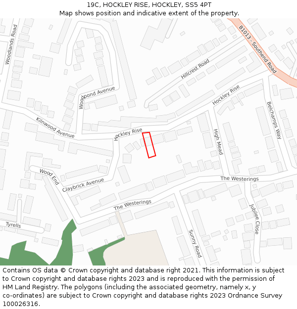 19C, HOCKLEY RISE, HOCKLEY, SS5 4PT: Location map and indicative extent of plot