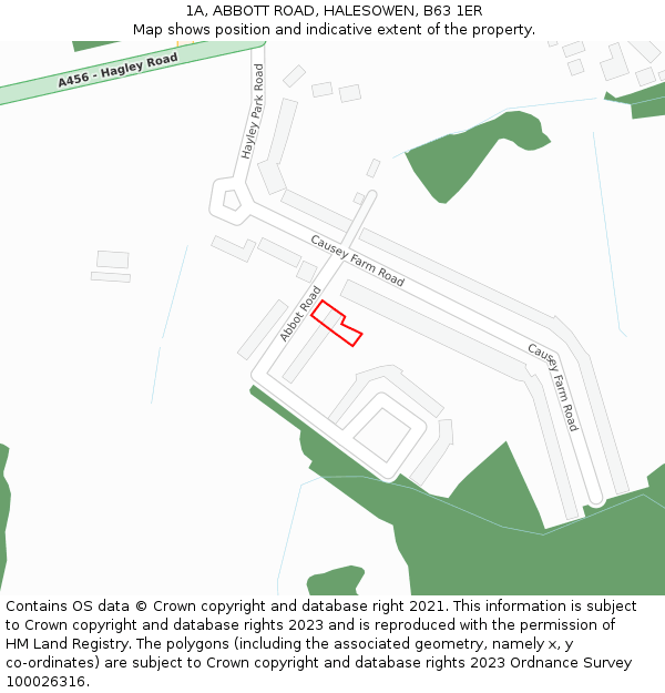 1A, ABBOTT ROAD, HALESOWEN, B63 1ER: Location map and indicative extent of plot