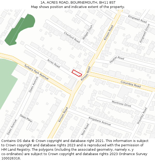 1A, ACRES ROAD, BOURNEMOUTH, BH11 8ST: Location map and indicative extent of plot