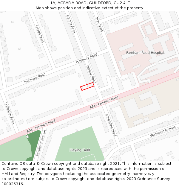 1A, AGRARIA ROAD, GUILDFORD, GU2 4LE: Location map and indicative extent of plot