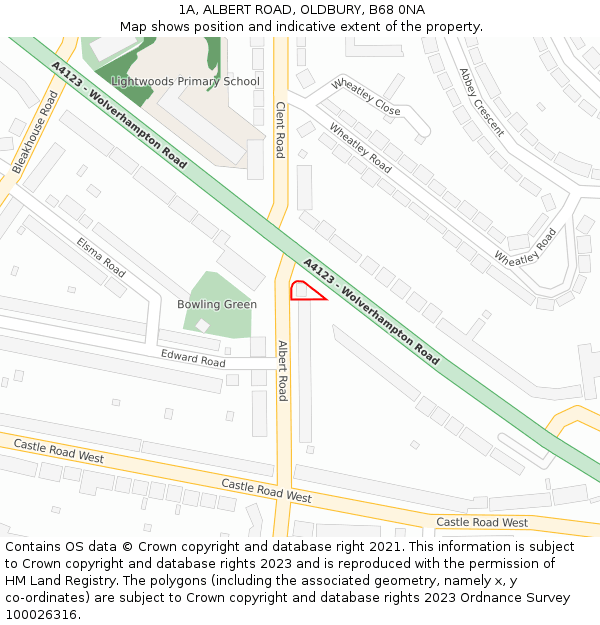 1A, ALBERT ROAD, OLDBURY, B68 0NA: Location map and indicative extent of plot