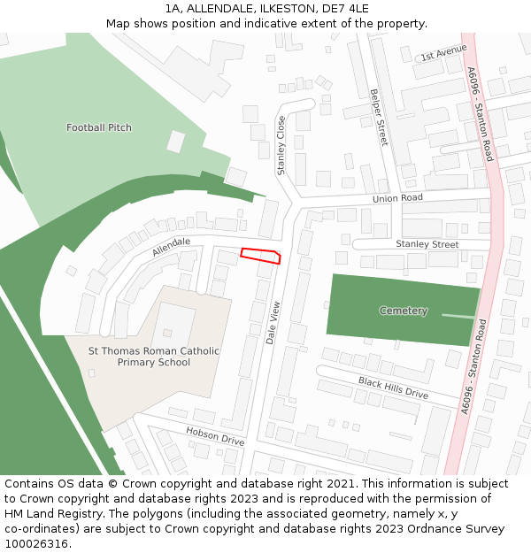 1A, ALLENDALE, ILKESTON, DE7 4LE: Location map and indicative extent of plot