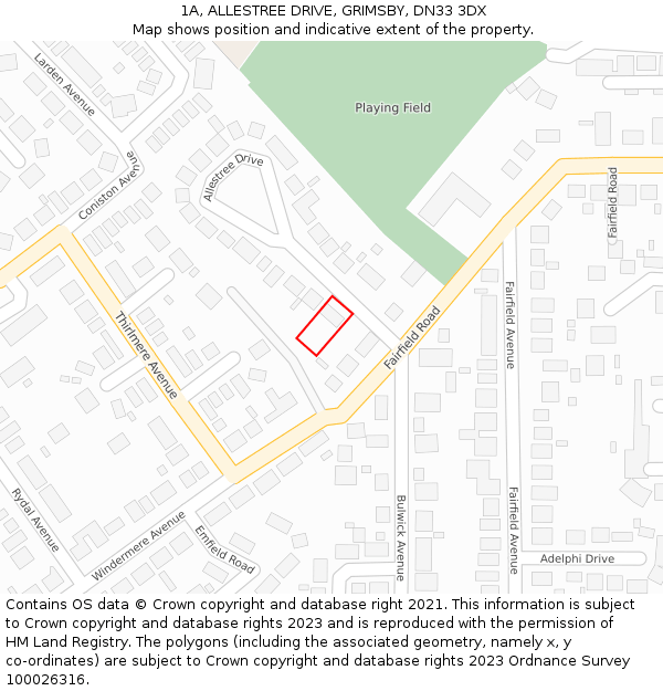 1A, ALLESTREE DRIVE, GRIMSBY, DN33 3DX: Location map and indicative extent of plot