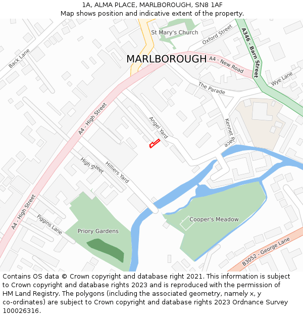 1A, ALMA PLACE, MARLBOROUGH, SN8 1AF: Location map and indicative extent of plot