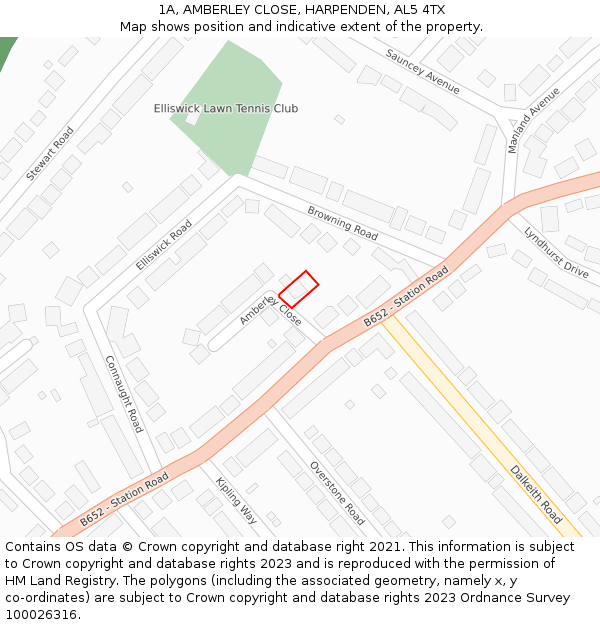 1A, AMBERLEY CLOSE, HARPENDEN, AL5 4TX: Location map and indicative extent of plot