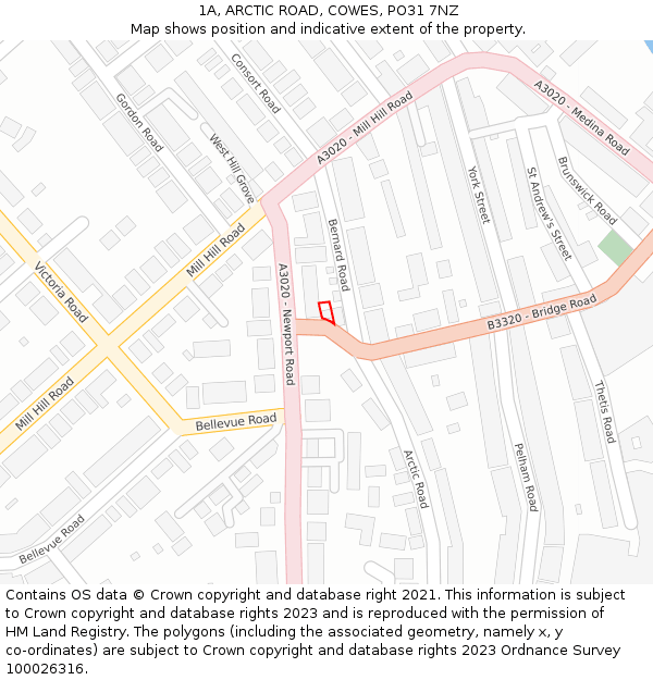 1A, ARCTIC ROAD, COWES, PO31 7NZ: Location map and indicative extent of plot