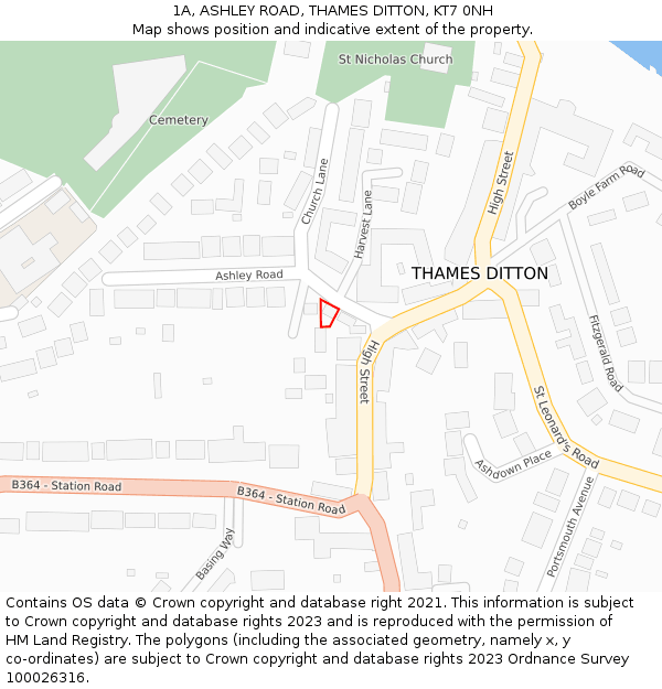 1A, ASHLEY ROAD, THAMES DITTON, KT7 0NH: Location map and indicative extent of plot