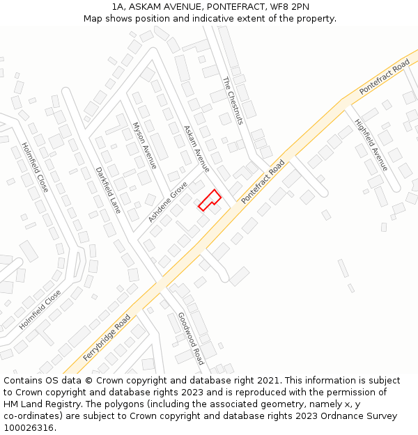 1A, ASKAM AVENUE, PONTEFRACT, WF8 2PN: Location map and indicative extent of plot