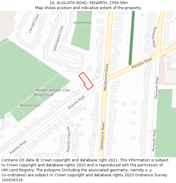 1A, AUGUSTA ROAD, PENARTH, CF64 5RH: Location map and indicative extent of plot