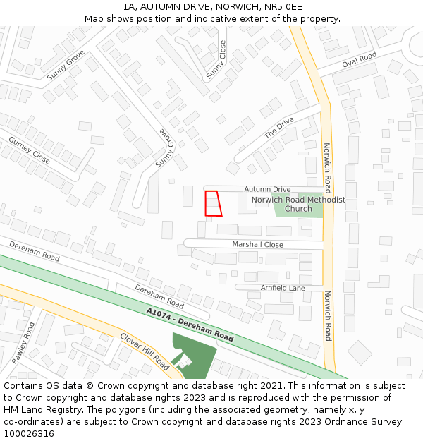 1A, AUTUMN DRIVE, NORWICH, NR5 0EE: Location map and indicative extent of plot