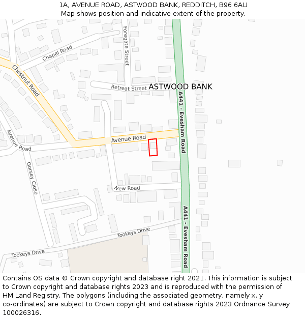 1A, AVENUE ROAD, ASTWOOD BANK, REDDITCH, B96 6AU: Location map and indicative extent of plot
