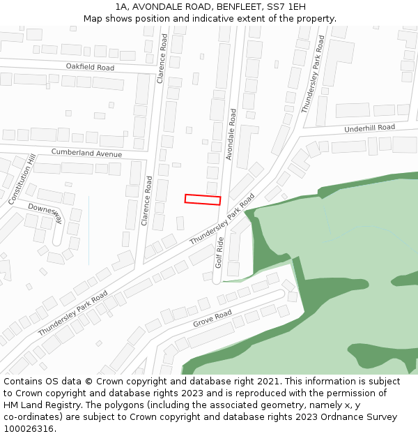 1A, AVONDALE ROAD, BENFLEET, SS7 1EH: Location map and indicative extent of plot