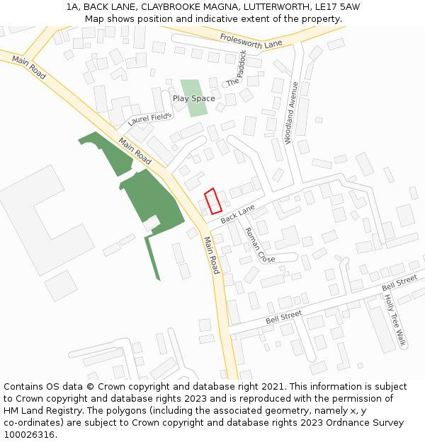 1A, BACK LANE, CLAYBROOKE MAGNA, LUTTERWORTH, LE17 5AW: Location map and indicative extent of plot