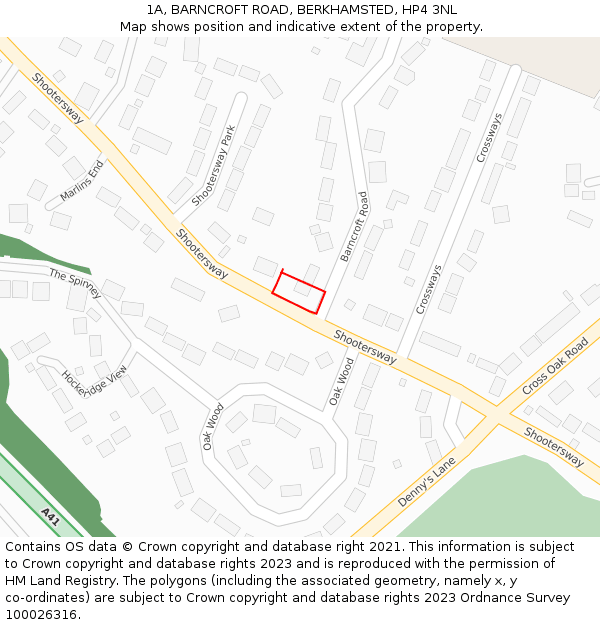 1A, BARNCROFT ROAD, BERKHAMSTED, HP4 3NL: Location map and indicative extent of plot