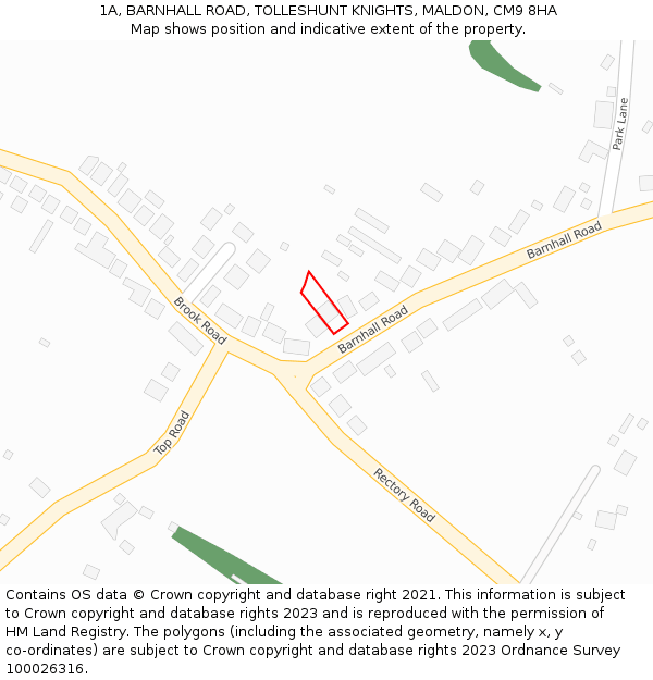 1A, BARNHALL ROAD, TOLLESHUNT KNIGHTS, MALDON, CM9 8HA: Location map and indicative extent of plot