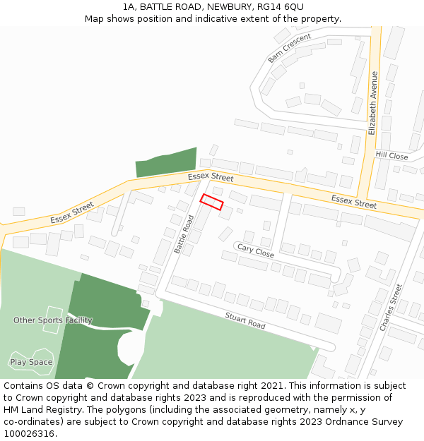 1A, BATTLE ROAD, NEWBURY, RG14 6QU: Location map and indicative extent of plot