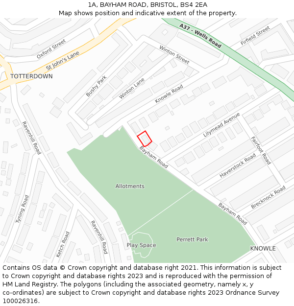1A, BAYHAM ROAD, BRISTOL, BS4 2EA: Location map and indicative extent of plot