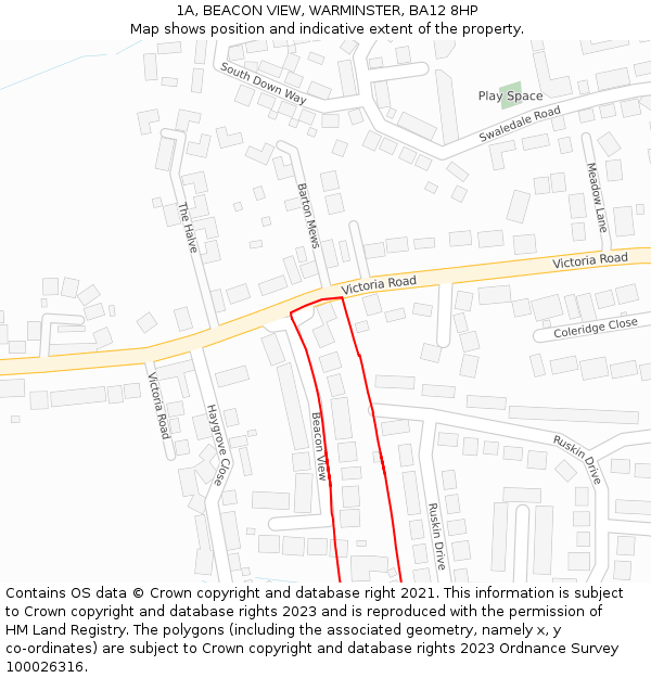 1A, BEACON VIEW, WARMINSTER, BA12 8HP: Location map and indicative extent of plot