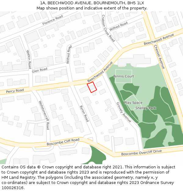 1A, BEECHWOOD AVENUE, BOURNEMOUTH, BH5 1LX: Location map and indicative extent of plot