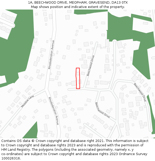 1A, BEECHWOOD DRIVE, MEOPHAM, GRAVESEND, DA13 0TX: Location map and indicative extent of plot