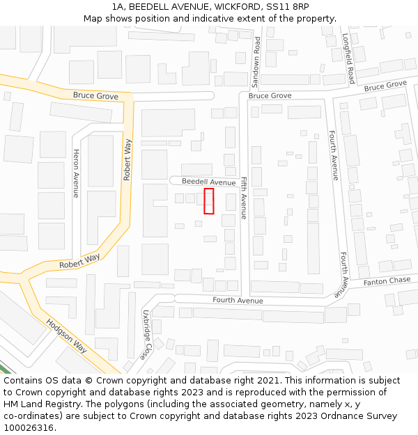 1A, BEEDELL AVENUE, WICKFORD, SS11 8RP: Location map and indicative extent of plot