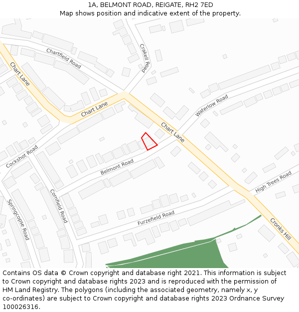 1A, BELMONT ROAD, REIGATE, RH2 7ED: Location map and indicative extent of plot