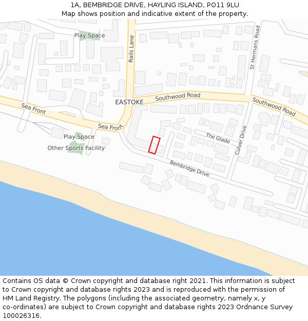 1A, BEMBRIDGE DRIVE, HAYLING ISLAND, PO11 9LU: Location map and indicative extent of plot