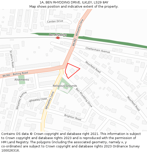 1A, BEN RHYDDING DRIVE, ILKLEY, LS29 8AY: Location map and indicative extent of plot