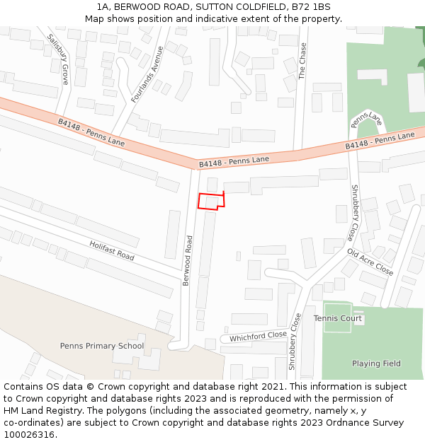 1A, BERWOOD ROAD, SUTTON COLDFIELD, B72 1BS: Location map and indicative extent of plot