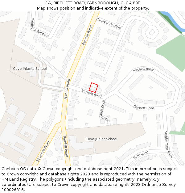 1A, BIRCHETT ROAD, FARNBOROUGH, GU14 8RE: Location map and indicative extent of plot