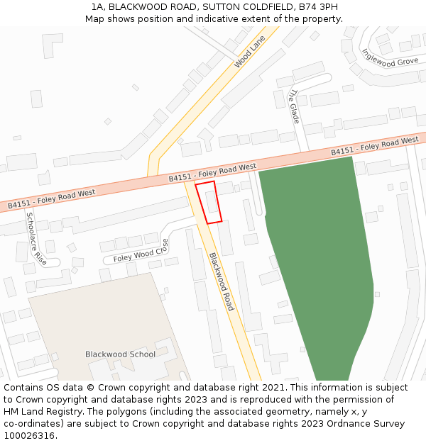 1A, BLACKWOOD ROAD, SUTTON COLDFIELD, B74 3PH: Location map and indicative extent of plot