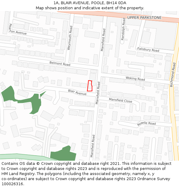 1A, BLAIR AVENUE, POOLE, BH14 0DA: Location map and indicative extent of plot