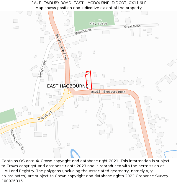 1A, BLEWBURY ROAD, EAST HAGBOURNE, DIDCOT, OX11 9LE: Location map and indicative extent of plot
