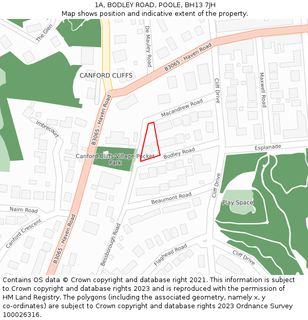 1A, BODLEY ROAD, POOLE, BH13 7JH: Location map and indicative extent of plot