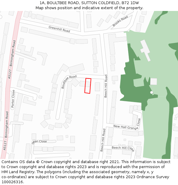 1A, BOULTBEE ROAD, SUTTON COLDFIELD, B72 1DW: Location map and indicative extent of plot