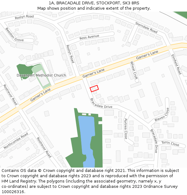 1A, BRACADALE DRIVE, STOCKPORT, SK3 8RS: Location map and indicative extent of plot