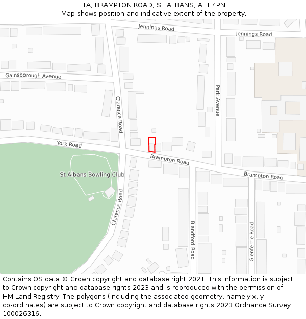 1A, BRAMPTON ROAD, ST ALBANS, AL1 4PN: Location map and indicative extent of plot
