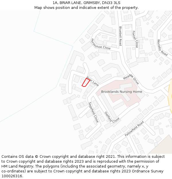 1A, BRIAR LANE, GRIMSBY, DN33 3LS: Location map and indicative extent of plot