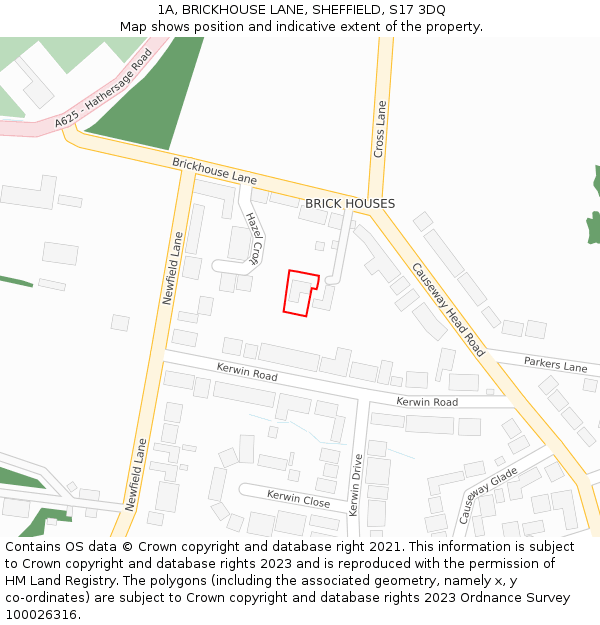 1A, BRICKHOUSE LANE, SHEFFIELD, S17 3DQ: Location map and indicative extent of plot