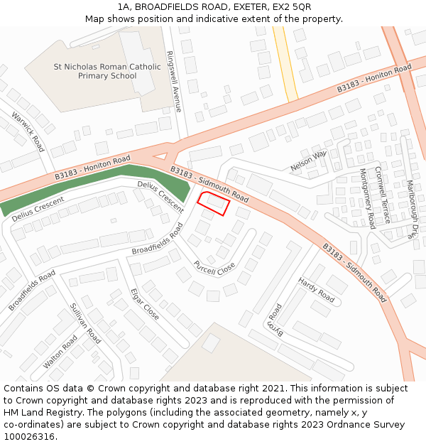 1A, BROADFIELDS ROAD, EXETER, EX2 5QR: Location map and indicative extent of plot