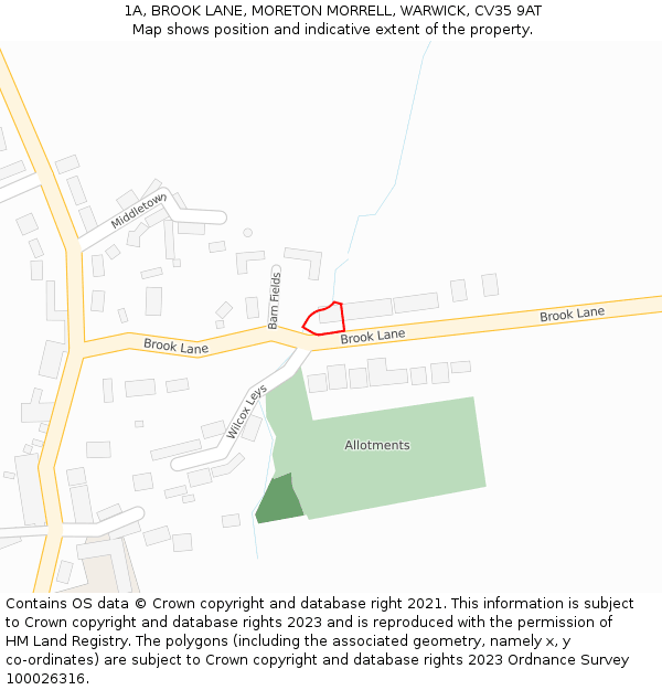 1A, BROOK LANE, MORETON MORRELL, WARWICK, CV35 9AT: Location map and indicative extent of plot